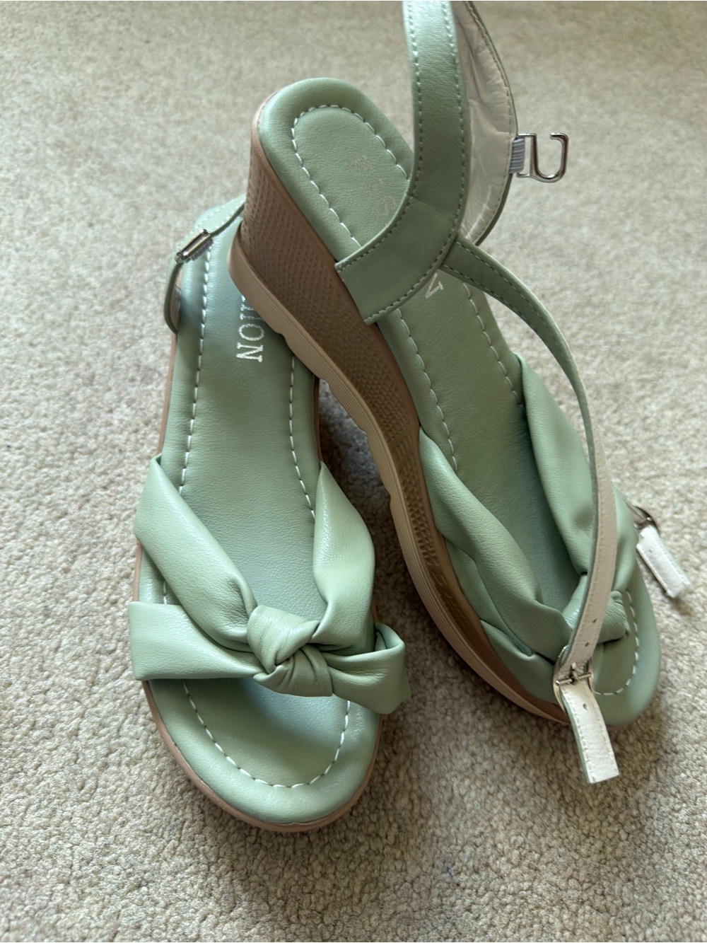 Women’s Sage Green Bow Wedge Sandals Size 39 Ankle Strap Platform Summer Shoes